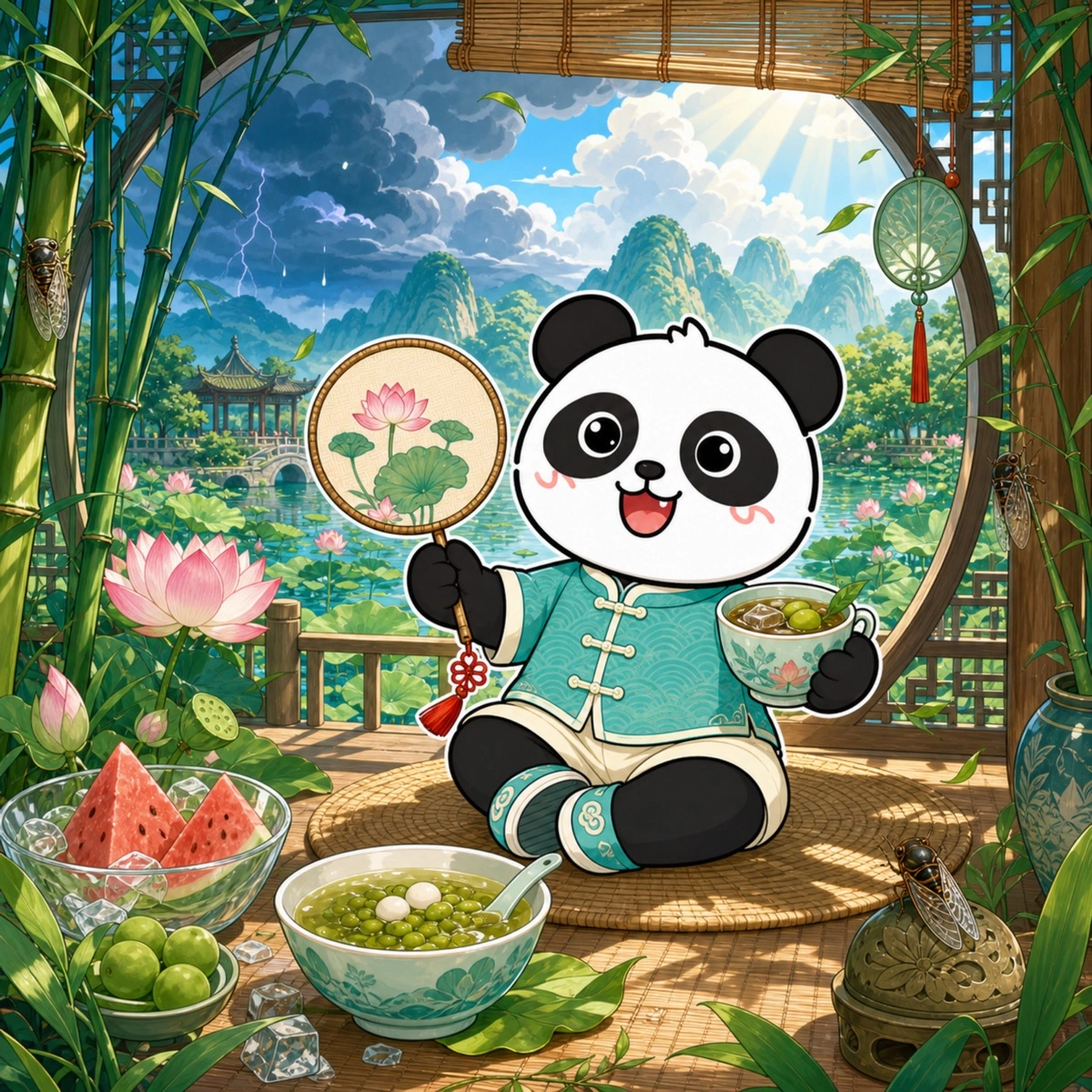 熊猫俊宇二十四节气系列作品《大暑》