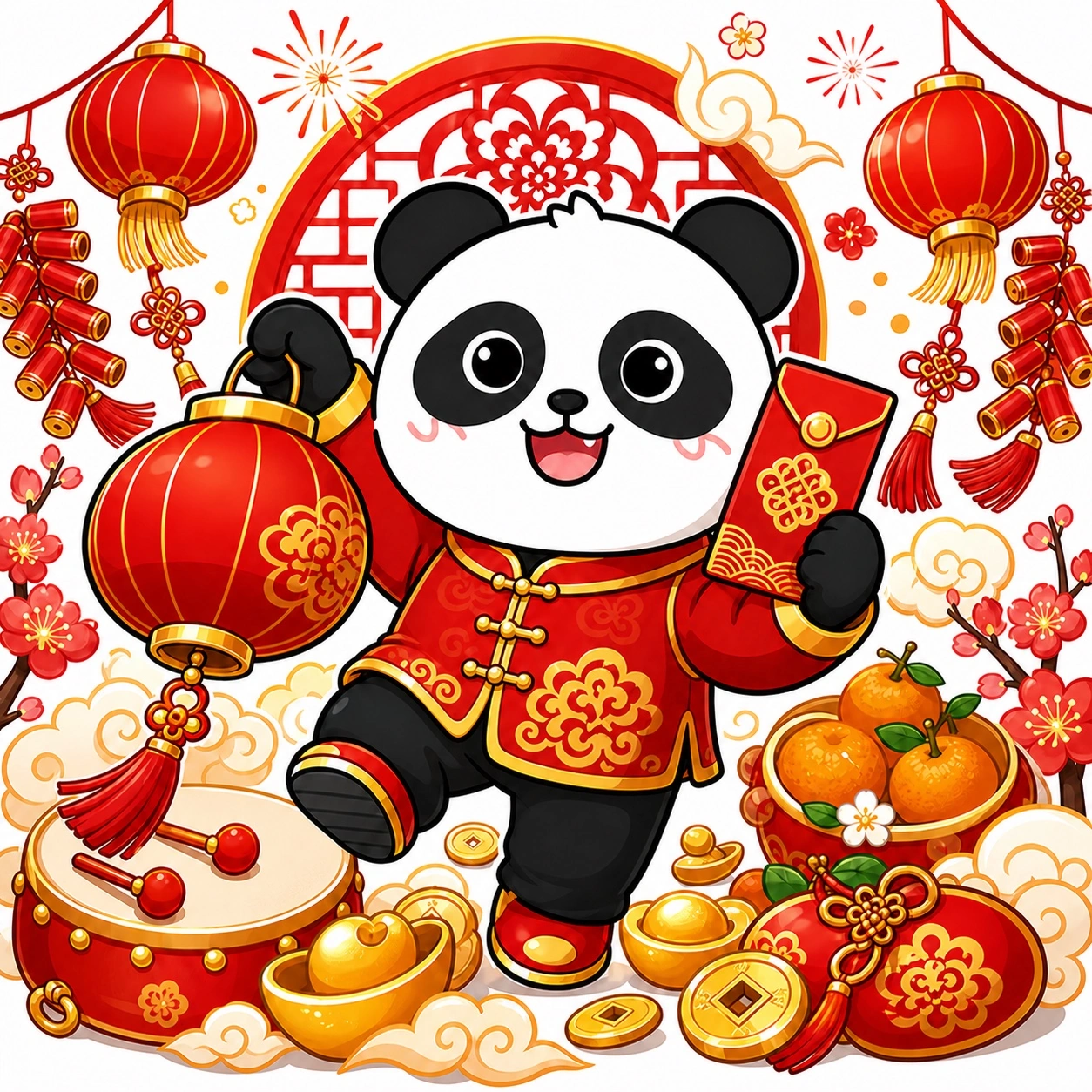 熊猫俊宇春节主题插画