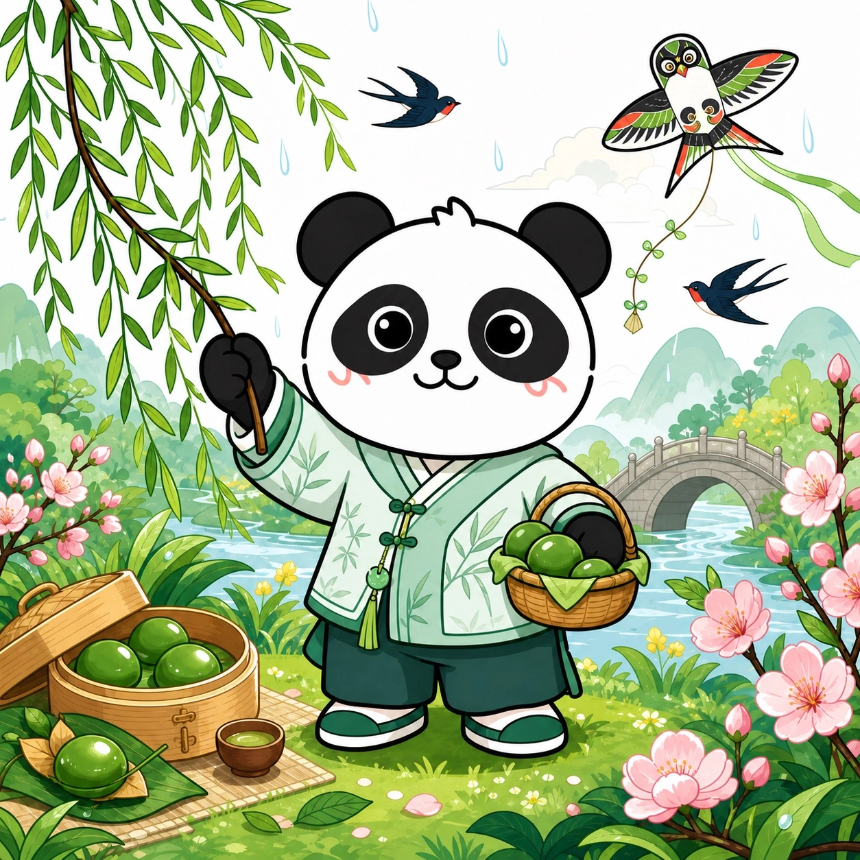 熊猫俊宇清明节主题插画
