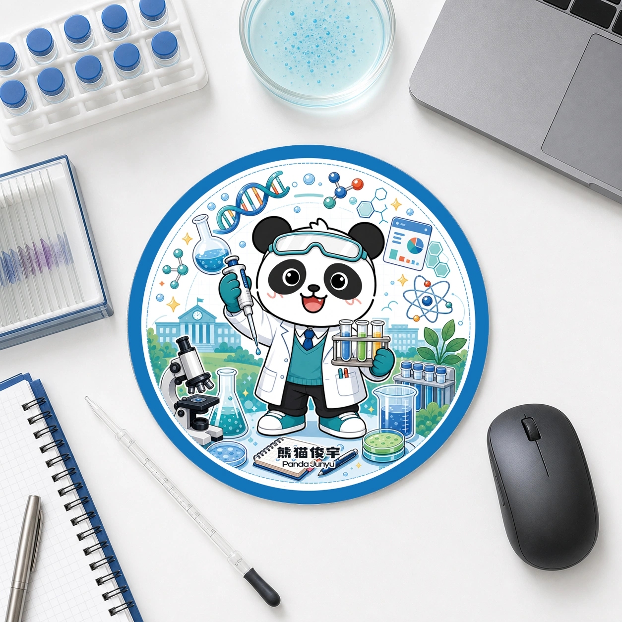 蓝色科学家俊宇圆形鼠标垫商品展示图