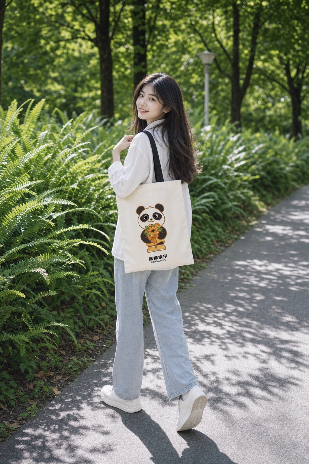 女款花开如愿帆布袋的花艺师俊宇角色面展示