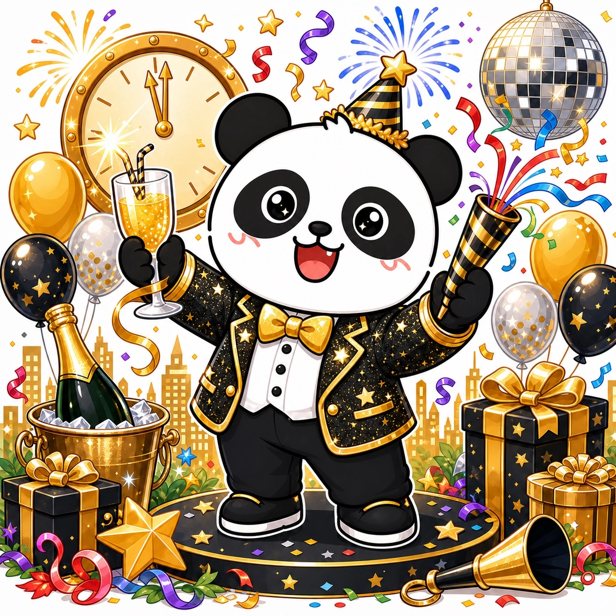 熊猫俊宇新年庆典主题插画